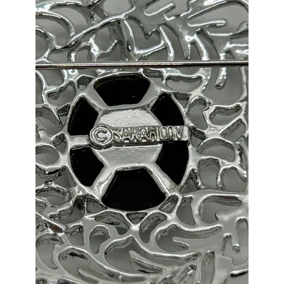 Vintage Sarah Coventry Silver-Tone Brooch With Blue Acrylic Center Filigree Desi - Picture 4 of 9